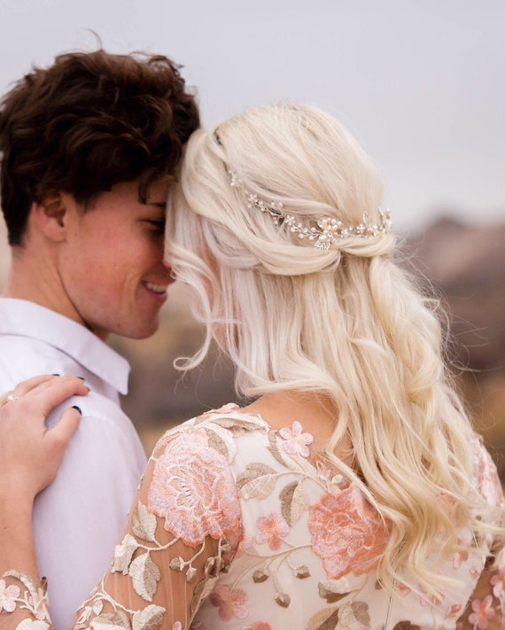 Pearl Hair Vine, Silver Flower Hair Vine, Wedding Hair  display picture 2