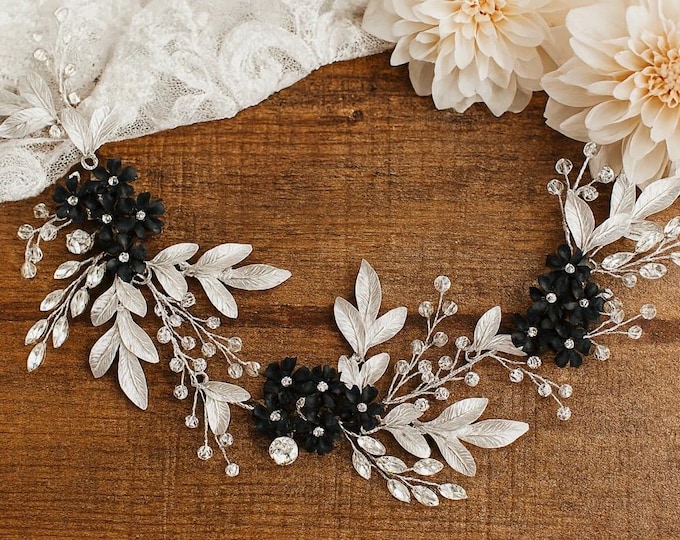 Black Floral Hair Accessory with Personalized Flower Colors to Match Your Dress Bouquet Or Wedding Palette