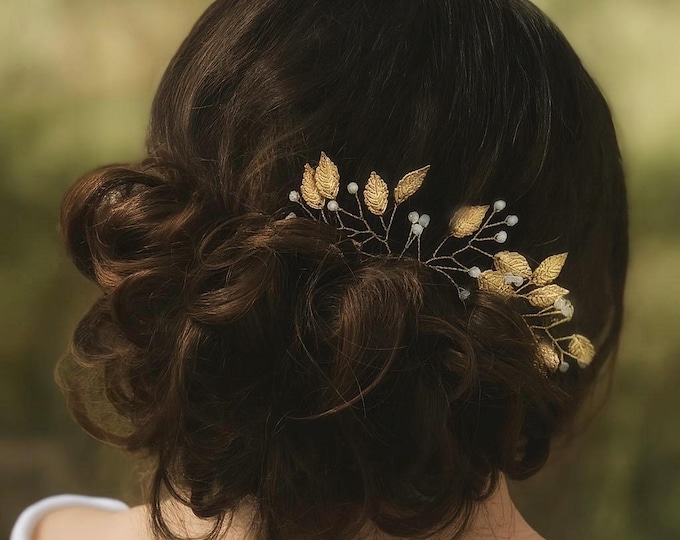 Leaf Hair Pins, Gold Hair Pins, Wedding Hair Accessory, Gold Leaf Hair Pins, Bridesmaid Hair Accessory