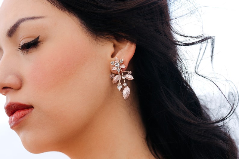 Floral Earrings In Gold Silver And Rose Gold With Rhinestone Details image 6