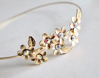 Metal Headband With Gold Flowers, Wear Backward Or Like A traditional Headband, Perfect For A Flower Girl