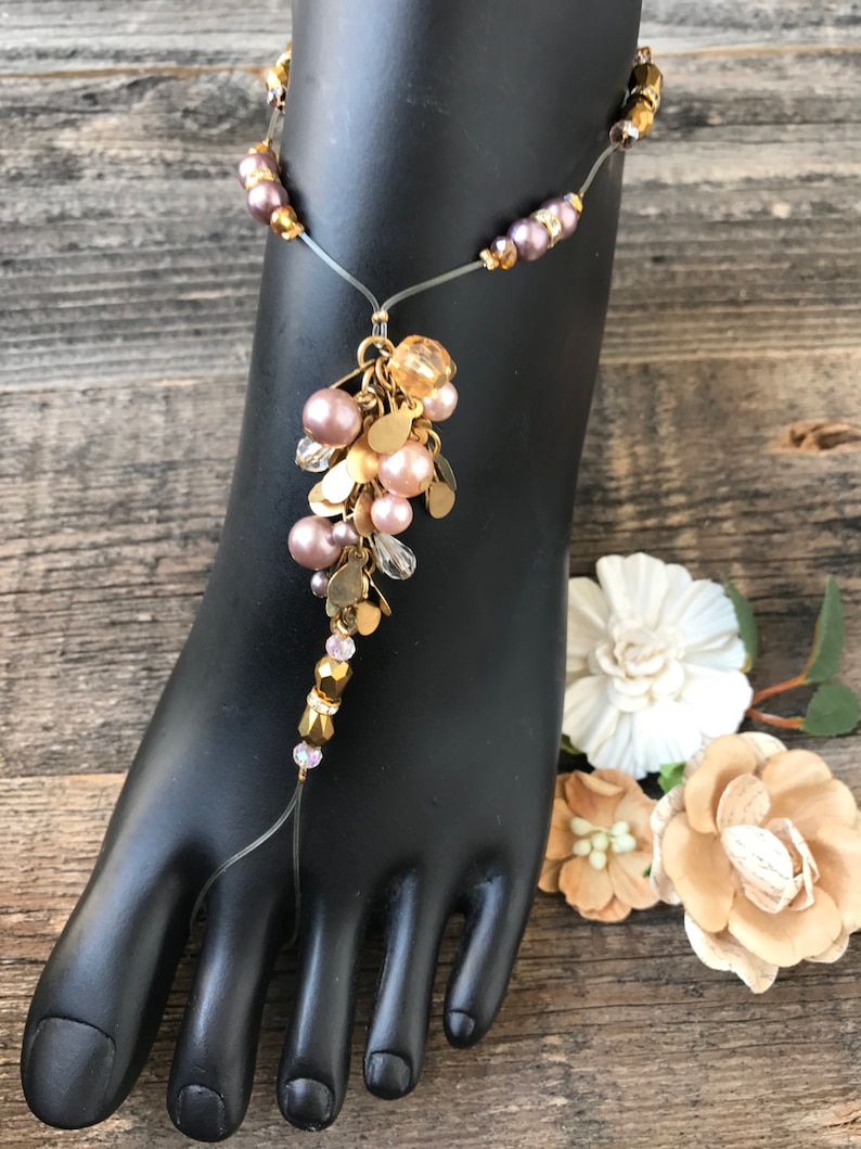 foot jewelry bridesmaids gift Barefoot sandals wedding sandal champagne cream beaded sandal Beach barefoot sandals