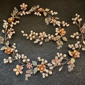 Blush & Rose Gold Flower Hair Vine, Custom Colored Flowers To Match Your Wedding Colors, Bridal Hair Accessory