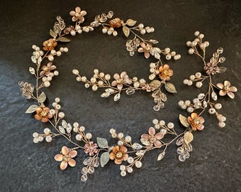 Rose Gold Vine wedding/shower/event hair piece Bridal Hair Vine Rose Gold Wedding Headpiece Champagne  main image 4