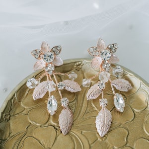 Floral Earrings In Gold Silver And Rose Gold With Rhinestone Details image 8