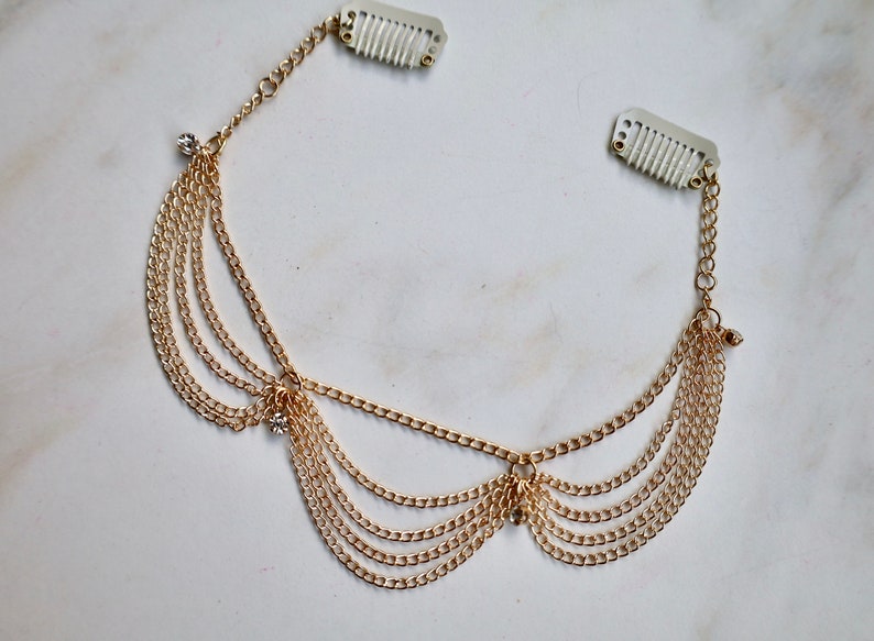 Bridal Hair Chain For The Boho Bride, Gold Hair Necklace image 10