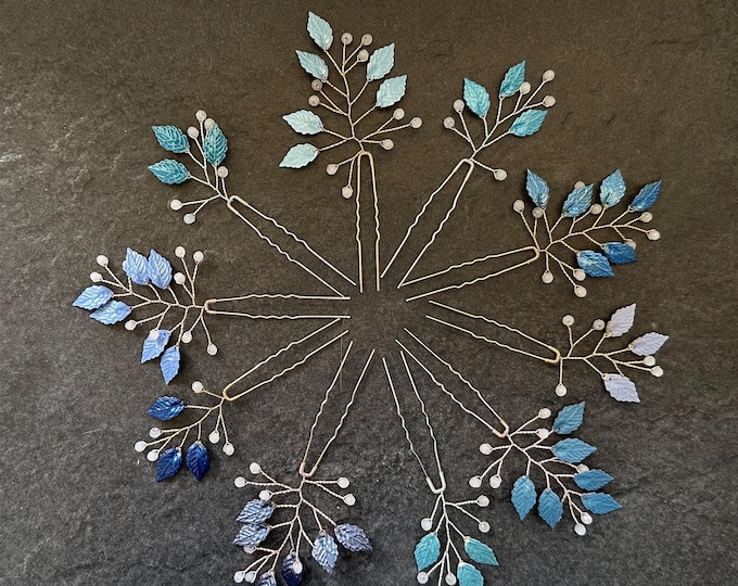 Blue Wedding Palette Hair Pins, Custom Colored Hair Accessories For Your Bridesmaids