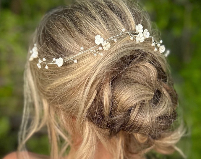 Hair Vine With Flower Accents, Bridal Hair Accessory