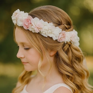 Flower Hair Crown Perfect For Your Flower Girl, Pink And White Flower Headband, Wedding Hair Accessory