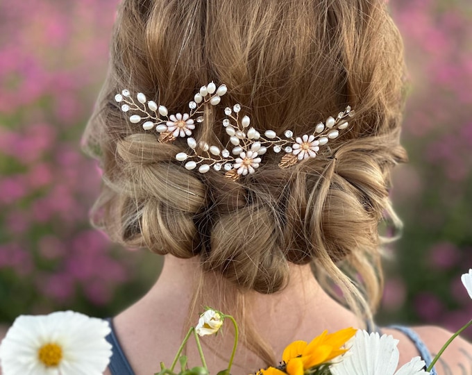 Daisy Hair Pins- Perfect For Wedding Or Special Occasions, Sunflower Hair Accessory