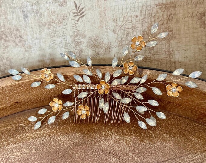 Gold Opal Colored Bridal Hair Comb - One Of A Kind Handmade Design