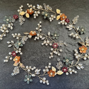 Terracotta Flower Hair Vine, Fall Wedding Colors, Bridal Hair Jewelry, Customizable Flower Colors image 1