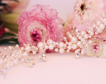 Jeweled Headband With Off White Pearls, Wedding Hair Accessory, Jeweled Bridal Hair Accessory