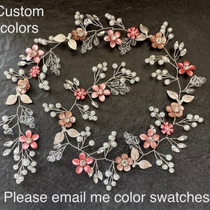 Terracotta Flower Hair Vine, Fall Wedding Colors, Bridal Hair Jewelry, Customizable Flower Colors image 7