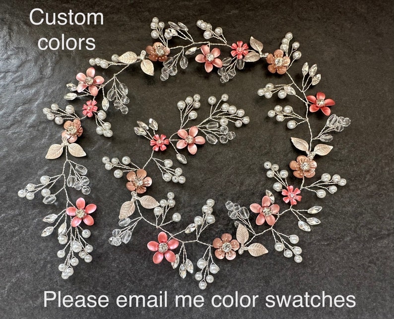 Terracotta Flower Hair Vine, Fall Wedding Colors, Bridal Hair Jewelry, Customizable Flower Colors image 7