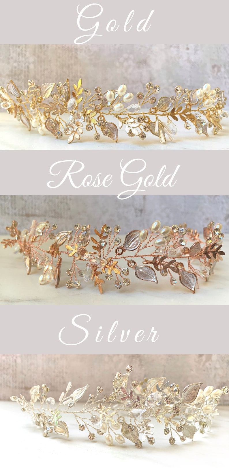 Hair Vine, Bridal Antique Gold Leaf Hair Vine, Wedding Hair Accessory, Bridal Wreath With Clear Crystal Rhinestones, Hair Crown Rose Gold