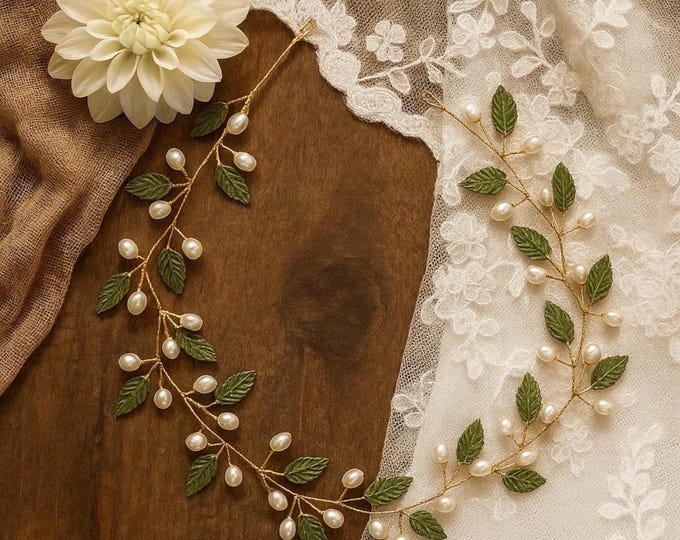 Olive Green Leaf Hair Vine, Custom Shades for Bridal & Prom |Nature Inspired Leaf Headband, Boho Rustic Wedding