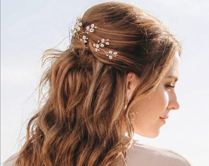 Delicate Pearl Hair Vine, Silver Hair Vine, Wedding Hair Accessory, Gold Bridal Wreath, Wedding Hair Vine, Pearl Hair Crown
