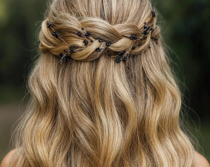 Delicate Black Crystal Baby's Breath Hair Vine