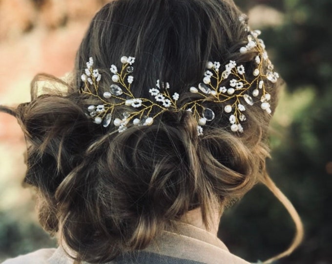 Reasonably Priced Wedding Hair Accessory, Hair Vine With Delicate Pearl Baby's Breath Accents