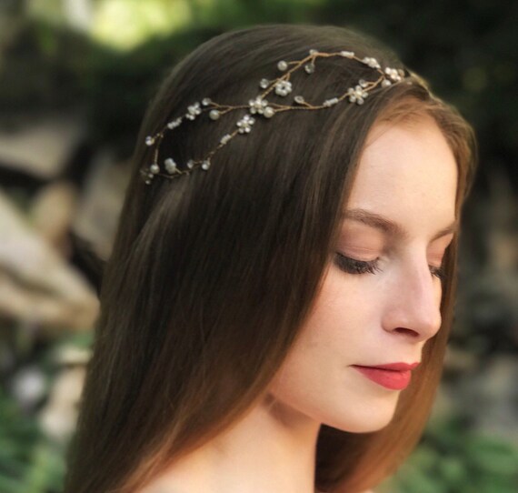 Dainty Pearl Hair Vine Gold Hair Vine Wedding Hair Etsy