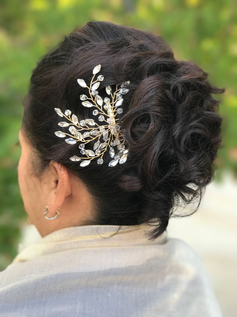 Bridal Hair Comb, Rhinestone Hair Comb, Gold Wedding Hair Accessory, Crystal Hair Comb, Bridesmaid Hair Accessory image 3