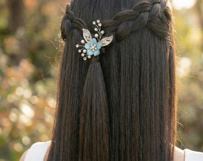 Light Dusty Blue & Peach Hair Pins Custom Made To Match Your Wedding Palette, Bridesmaid Hair Accessory Gift