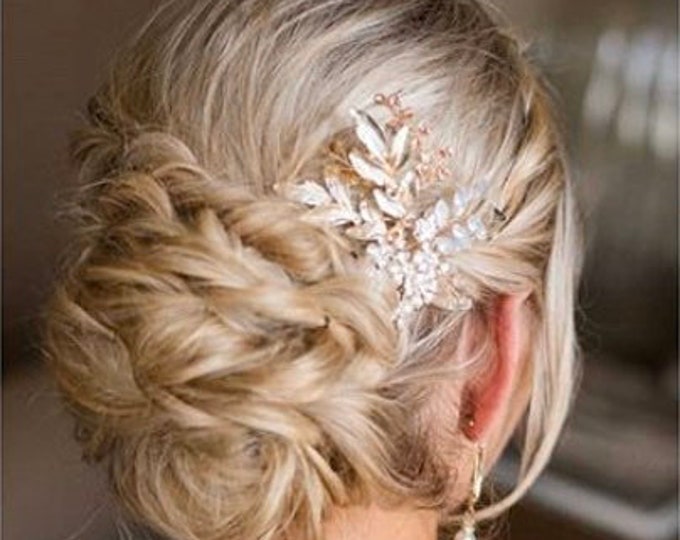 Rose Gold Flower Hair Comb, Flower Hair Accessory,  Hair Jewelry, Wedding Hair Comb, Bridal Hair Accessory