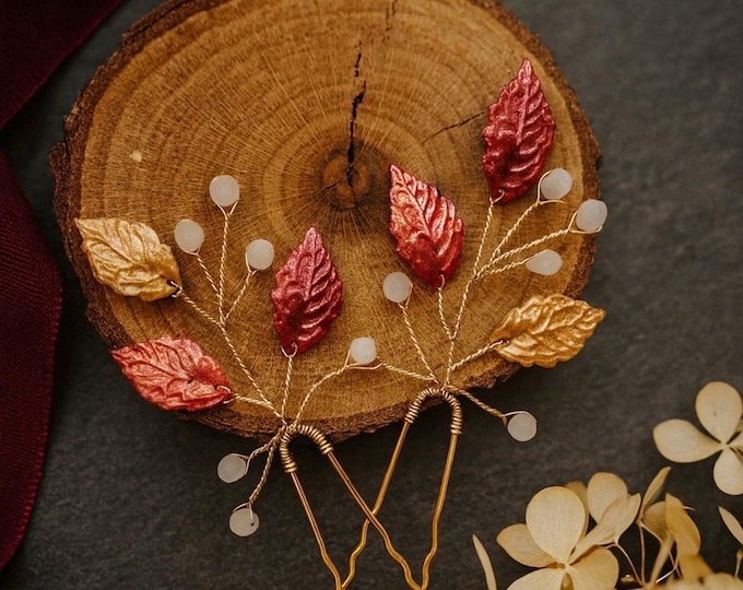 Multi-Toned Leaf Hair Pins – Customizable Colors – Unique Bridal Hair Accessories