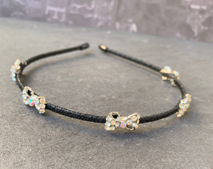Black And Silver Headband With Rhinestone Bows