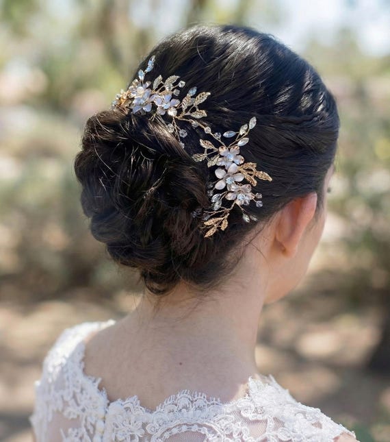 Floral Bridal Headband With Metal Flowers, Flowers May Be  display picture 1