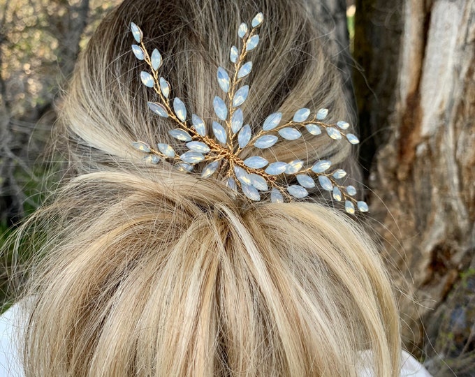 Opal Colored Marquise Rhinestone Hair Comb.