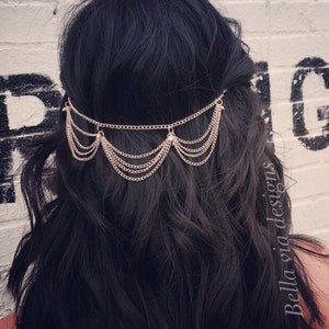 Bridal Hair Chain For The Boho Bride, Gold Hair Necklace image 6