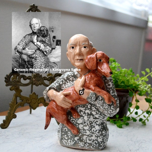 Custom ceramic bust portrait pet portrait family portrait Picasso & Lump figurine ceramic custom Picasso ornament Ceramic Fingerprint