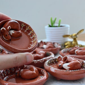 Ceramic fox trinket dish fox gift fox forest black and white geometric red fox ring dish fox ring holder moon fox Ceramic Fingerprint