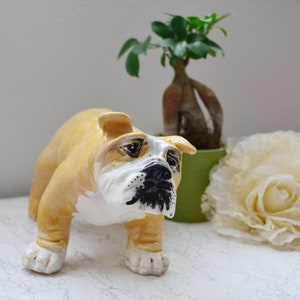 Engels Bulldog Beeldje Keramisch Ornament van Engelse Bulldog Custom Dog Pet Portret Aangepaste Hond Beeldje Pet Memorial Keramische vingerafdruk.