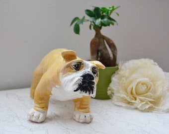 English Bulldog Figurine Ceramic Ornament of English Bulldog Custom Dog Pet Portrait Custom Dog Figurine Pet Memorial Ceramic fingerprint.