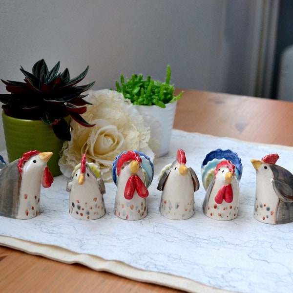 Hen and Rooster set Easter Ornament Chicken Decor Ceramic Chicken