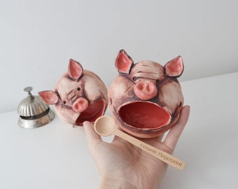 Cerdo de sal de cerámica / Cerámica artesanal / Cocina cottagecore / Dark Academia / Decoración de granja