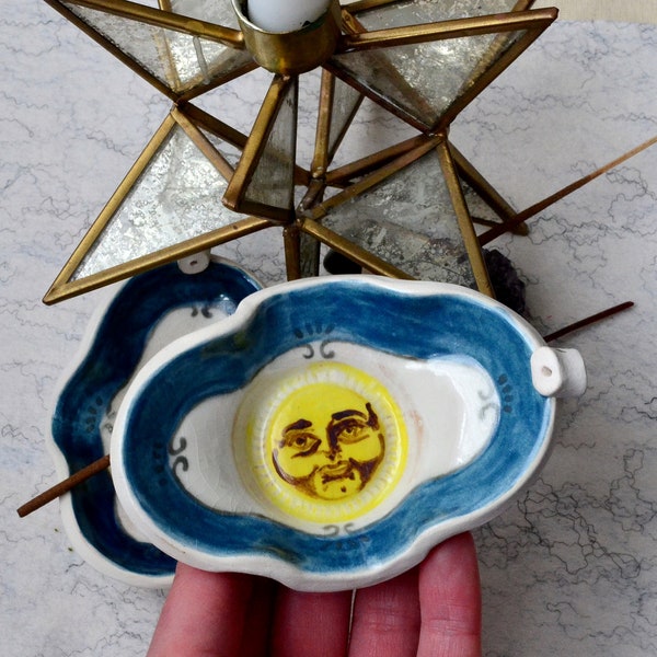 Sun design trinket dish sun decor sun candle stand yellow trinket zodiac dish sun gift ring holder sun  incense burner witch craft