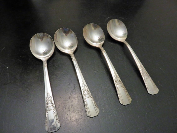 Set of 4 Vintage Rogers /" Rosalie /" Oval Soup Place Tablespoons Oneida