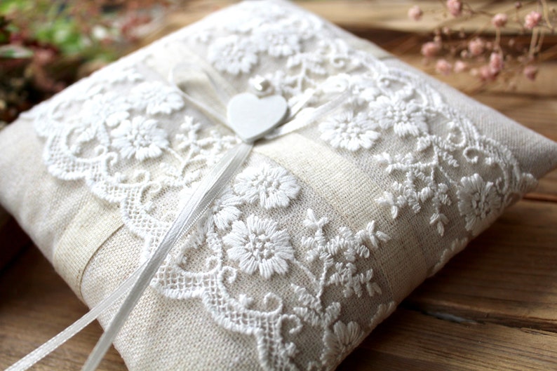 Ring pillow wedding lace ring bearer pillow wedding ring pillow boho country house vintage image 6