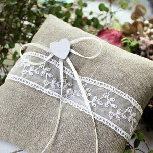 Ring Pillow Wedding Linen Lace Ring Bearer Pillow Wedding Ring Pillow Boho Country Vintage Shabby image 2