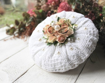 Ringkissen Hochzeit Eheringkissen Vintage Spitze Ringträgerkissen Landhaus Perlen Rose Boho