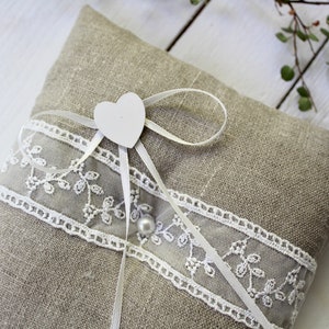 Ring Pillow Wedding Linen Lace Ring Bearer Pillow Wedding Ring Pillow Boho Country Vintage Shabby image 5