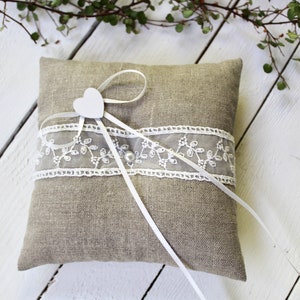 Ring Pillow Wedding Linen Lace Ring Bearer Pillow Wedding Ring Pillow Boho Country Vintage Shabby image 4