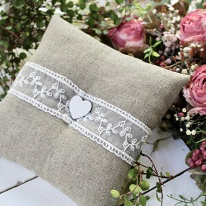 Ring Pillow Wedding Linen Lace Ring Bearer Pillow Wedding Ring Pillow Boho Country Vintage Shabby image 7