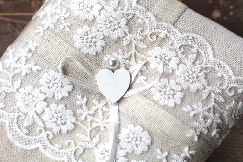 Ring pillow wedding lace ring bearer pillow wedding ring pillow boho country house vintage image 3