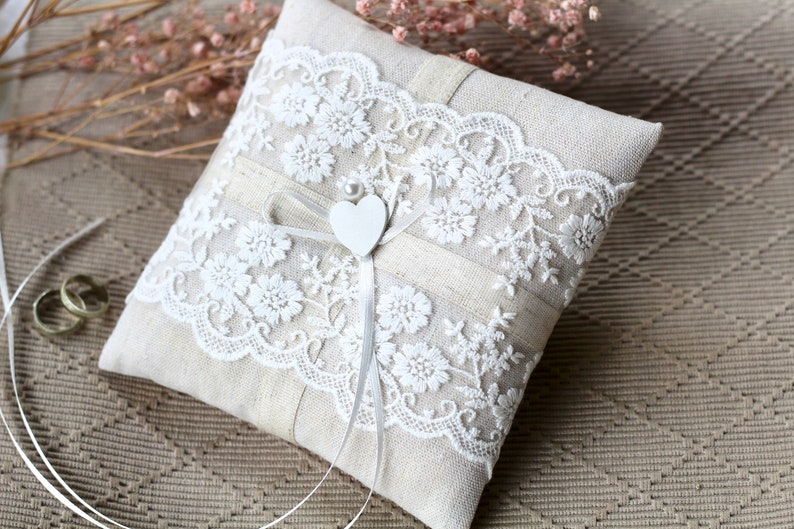 Ring pillow wedding lace ring bearer pillow wedding ring pillow boho country house vintage image 8
