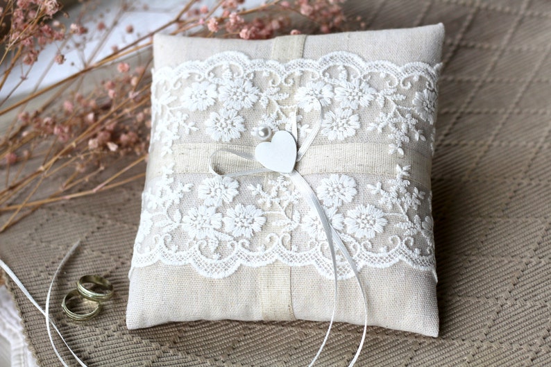 Ring pillow wedding lace ring bearer pillow wedding ring pillow boho country house vintage image 4